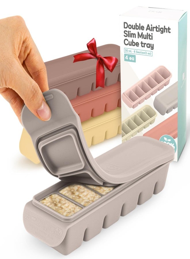 Firgi Silicone Ice Cube Freezer Tray with Lid, 100% Food-Grade Platinum Silicone,Leak Resistance & Dishwasher Safe for Baby Food Prep,Breast Milk,Purees - Korean Made (4 Sets 1 oz/6 Sections) - Image 1